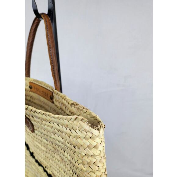 POOLSIDE Straw Tote Leather Handle Black Embroidery Personalized Beach Summer - Picture 4 of 7